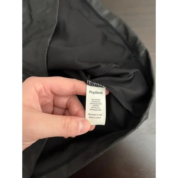 NEW Popilush Shapewear Sculpting Faux Leather Zip-Front Midi Dress Black Large - Picture 9 of 11